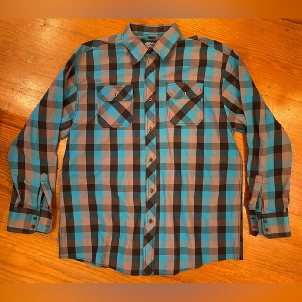 Eighty Eight Shirt Mens XXL Blue Plaid Button‎ Up Long Sleeve Collar  Pockets